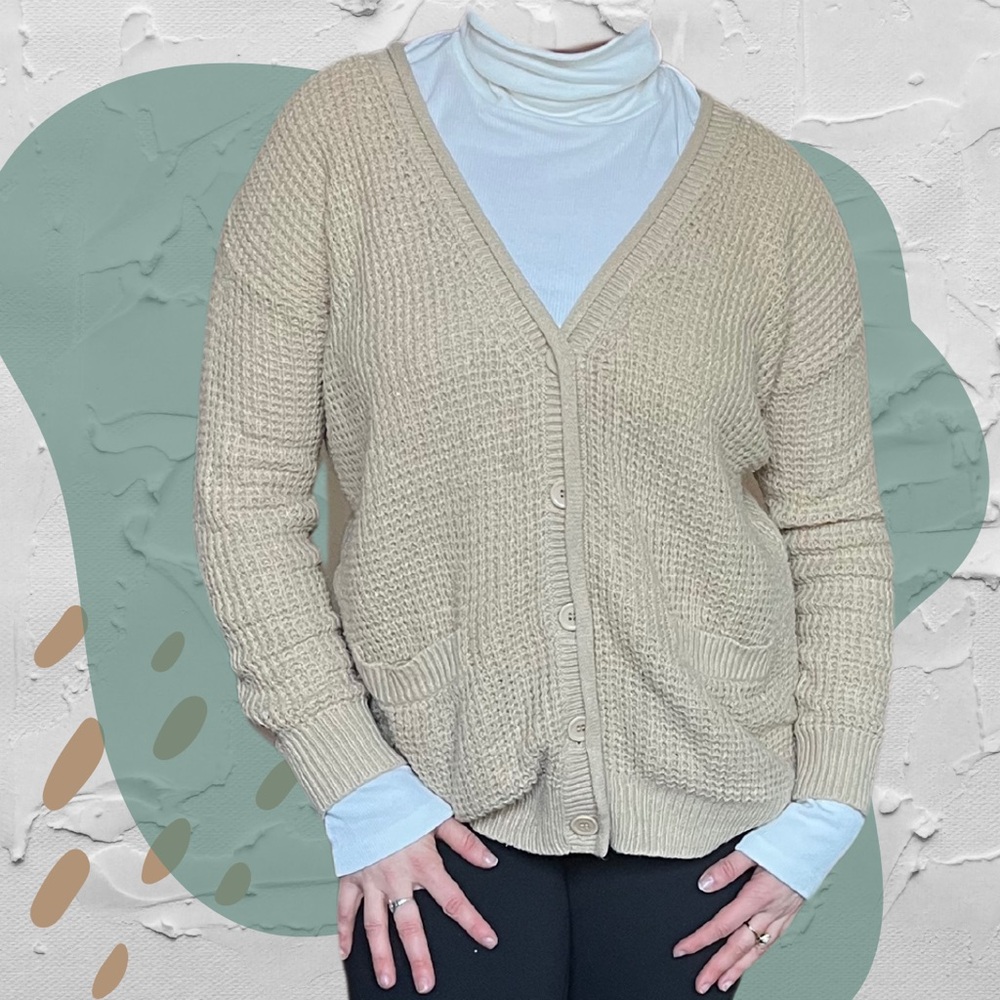 Cream oversized button cardigan with a vintage feel knitted sweater
